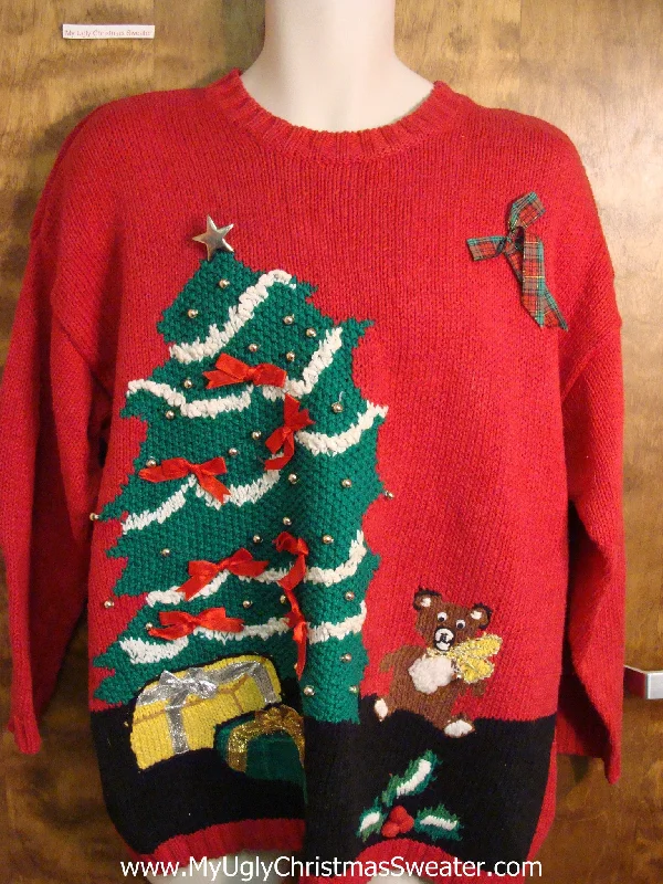 Christmas Glittery Decor Red Festive 80s Ugly Christmas Sweater