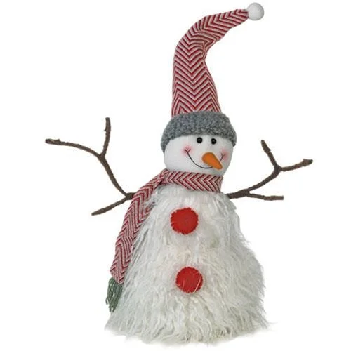 Christmas Snow Covered Roof Red & Gray Houndstooth Hat & Scarf Snowman