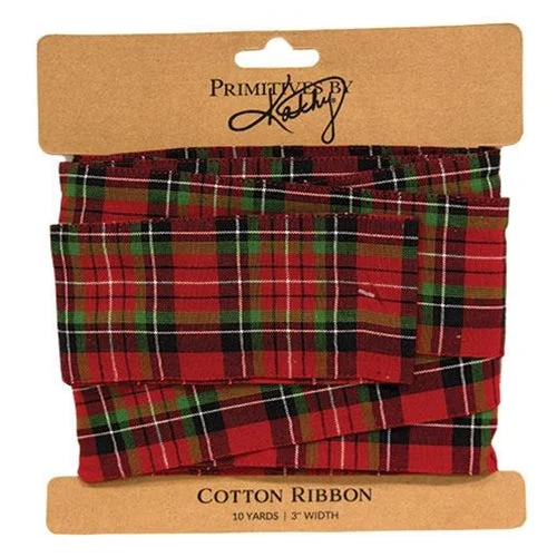 Red & Green Plaid Ribbon, 3" x 10 Yards