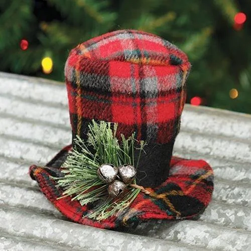 Red Plaid Snowman Hat, 3" x 5"