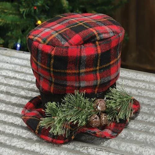 Christmas North Pole Red Plaid Snowman Hat, 7" x 9"