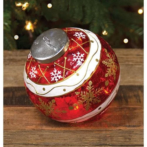 Red Stripe & Snowflake Light Up Ball Ornament