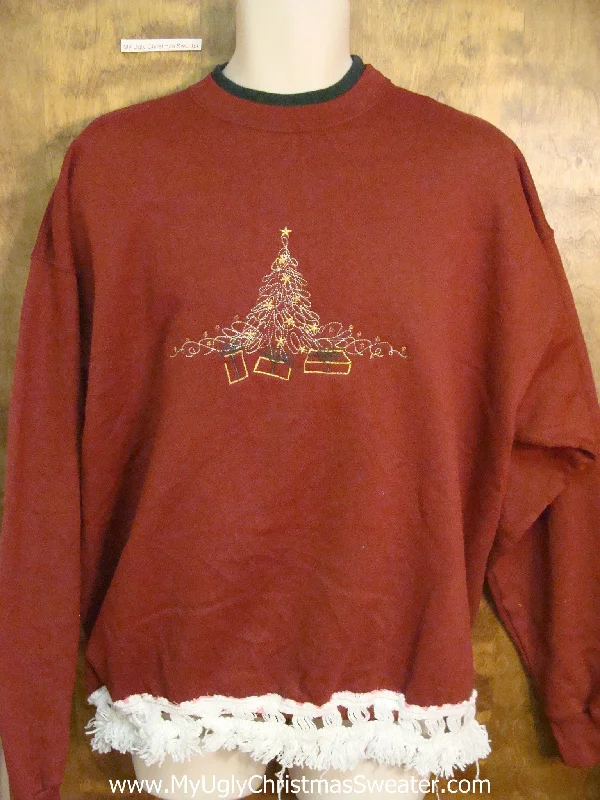 Christmas Cozy Treats Red Tacky Funny Novelty Christmas Sweatshirt with a Tree