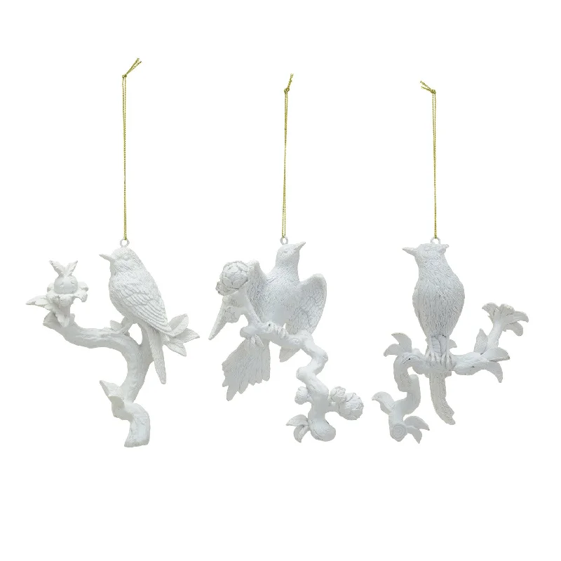 Christmas Snow Covered Roof Resin Bird On Branch Ornament