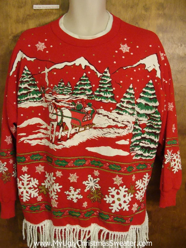 Christmas Cozy Weather Retro 80s Horse and Sleigh Funny Novelty Christmas Sweatshirt