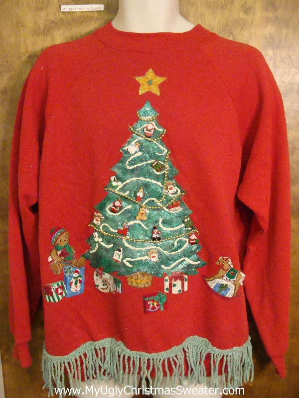 Christmas Santa Workshop Retro 80s Tree Funny Novelty Christmas Sweatshirt
