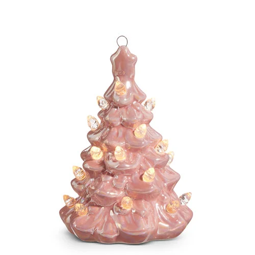 Christmas Jolly Spirit Retro Pink Ceramic Tree with Lights Ornament