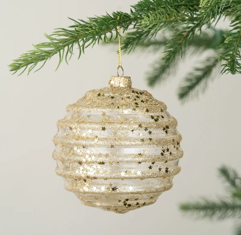 Christmas Mistletoe Magic Ruched Gold Ball Ornament