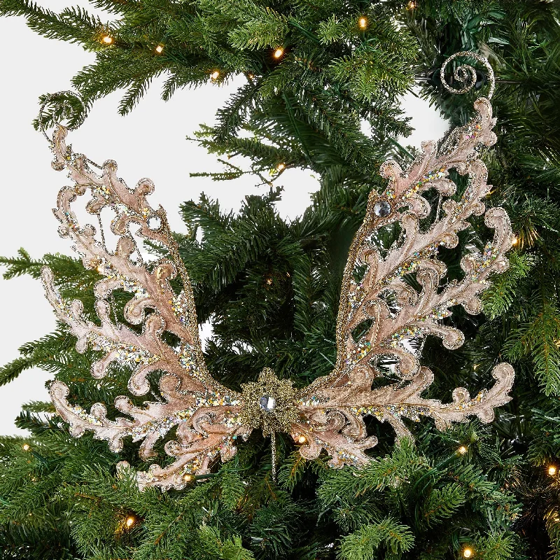 Christmas Gift Exchange Ideas Rustic Angel Wing Ornament with Platinum Glitter