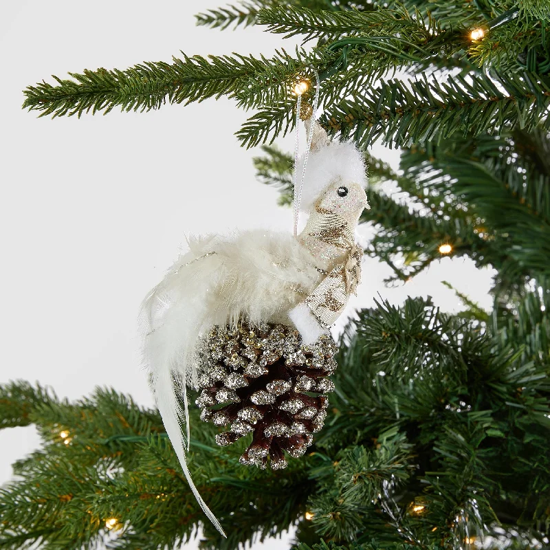Christmas Classic Festivities Rustic Bird on Pinecone Ornamen