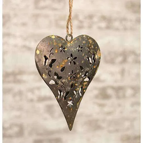 Christmas Tree Snowflakes Rustic Heart Ornament
