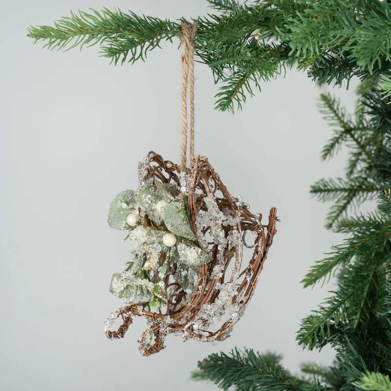 Christmas Fireplace Ambience Rustic Snow Flocked Festive Sleigh Decoration