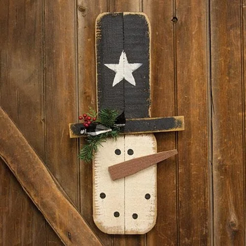 Christmas Homemade Crafts Rustic Wood Hanging Thin Snowman Head, 24"