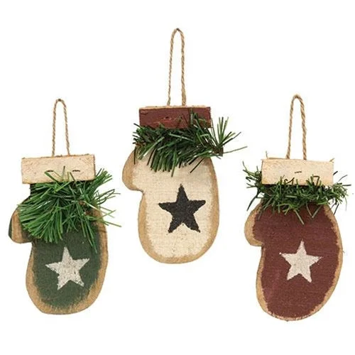 Christmas Garland Designs Rustic Wood Mitten Ornament, 3/Set