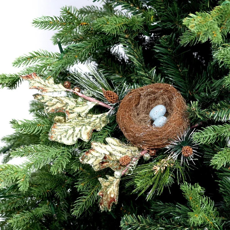 Christmas North Pole Sage Bird Nest Festive Ornament with Light Gold Glitter