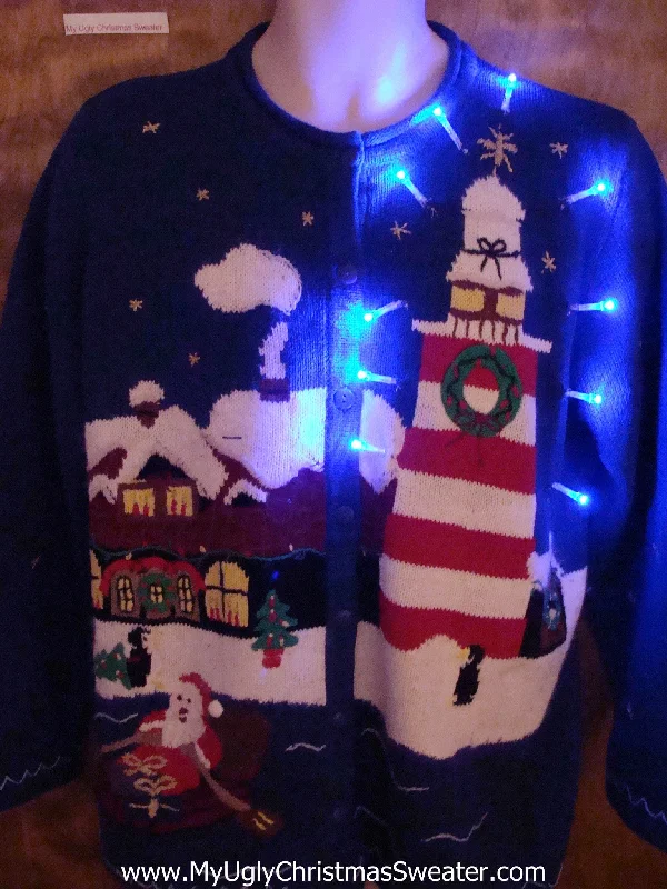 Santa at the Beach Cute Christmas Sweater with Lights
