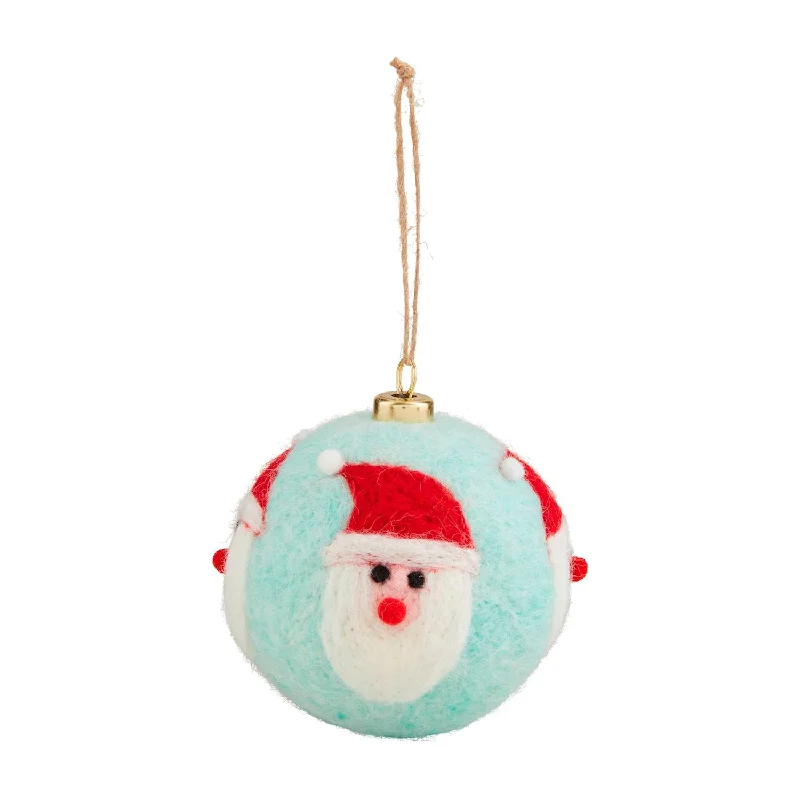 Christmas Wooden Decor Santa Felted Ball Ornament