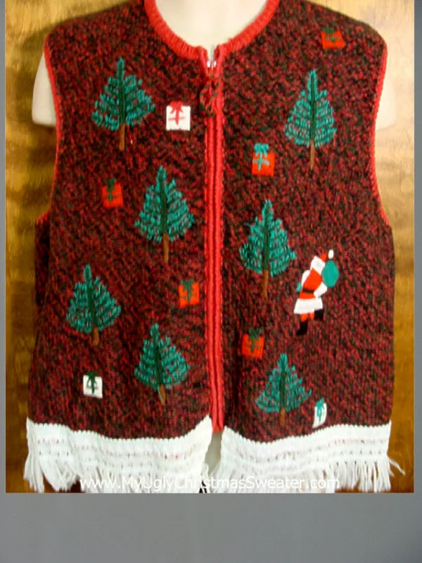 Christmas Red And White Santa in the Woods Ugly Christmas Jumper Vest