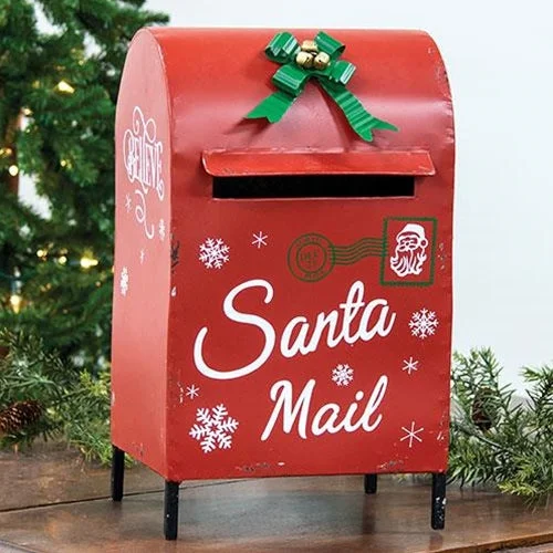 Christmas Golden Bells Santa Mail Box - Galvanized metal