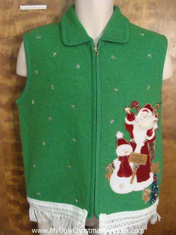 Christmas Snowfall Bliss Santa with his Snowman Funny Christmas Sweater Vest