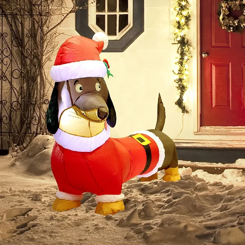 Christmas Twinkling Decorations Tall Santa's 'Lil Helper Dachshund Inflatable (5ft)