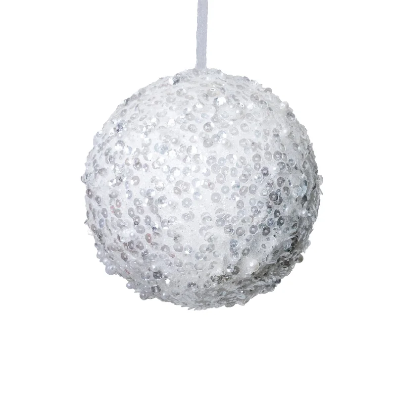 Christmas White Snow Sequin Ball Ornament