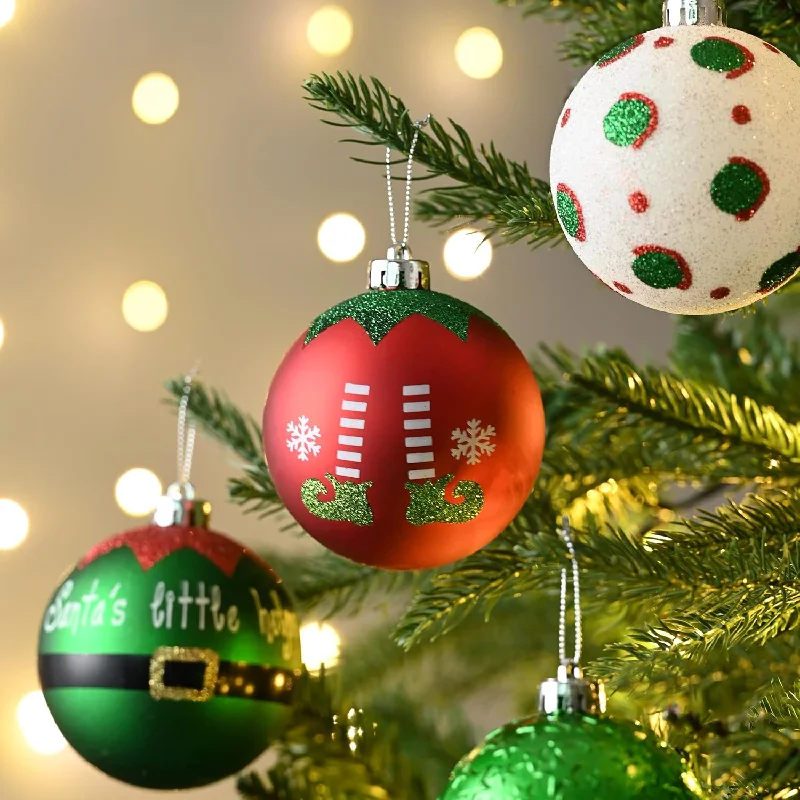 Christmas Warm Glow Shatterproof Large Christmas Ball Ornaments Set - 16ct - Elf Red Green White Christmas Warm Glow Shatterproof Large Christmas Ball Ornaments Set - 16ct - Elf Red Green White