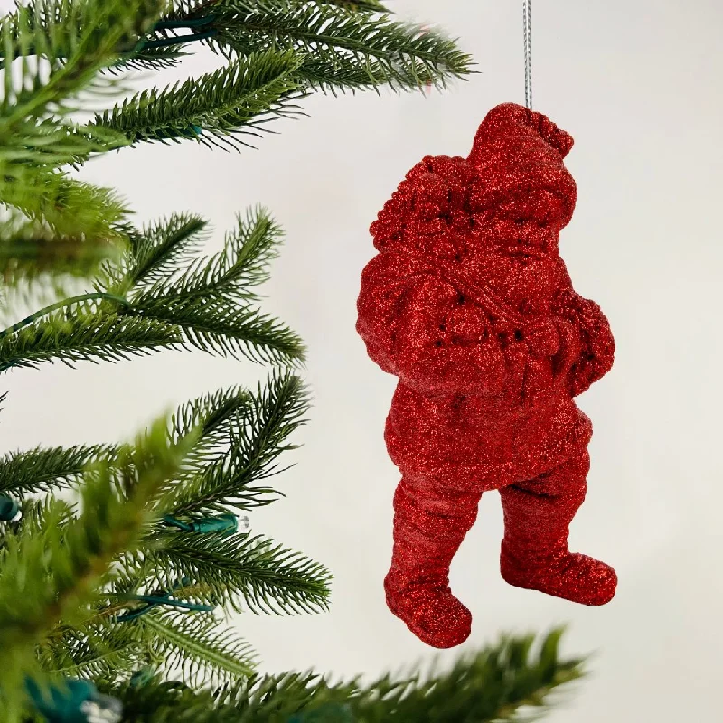 Christmas Gifting Joy Shiny Red Glittered Santa Claus Ornament