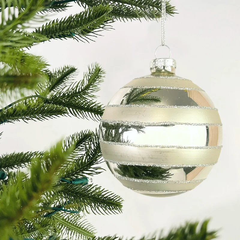 Christmas Joyful Vibes Silver Ball Ornament with Matte & Metallic Finish
