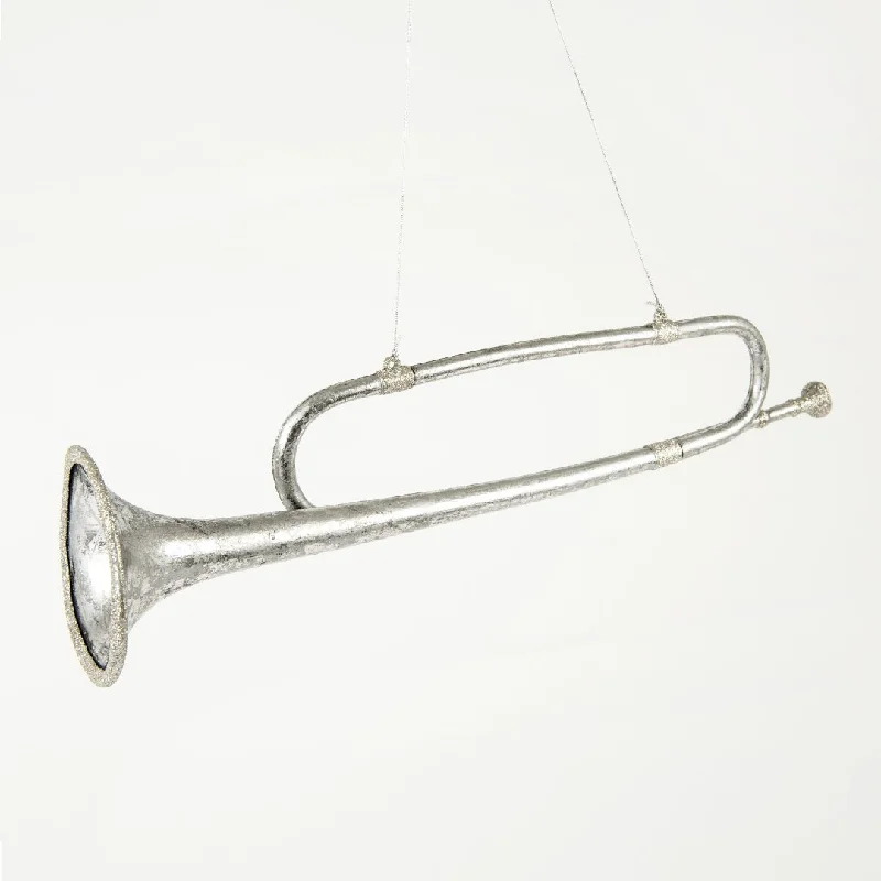 Christmas Snow Covered Streets Silver Glitter Trombone Ornament