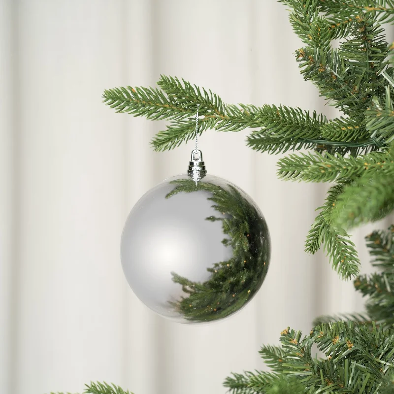 Christmas Santa Arrival Silver Glossy Metallic Ball Ornament