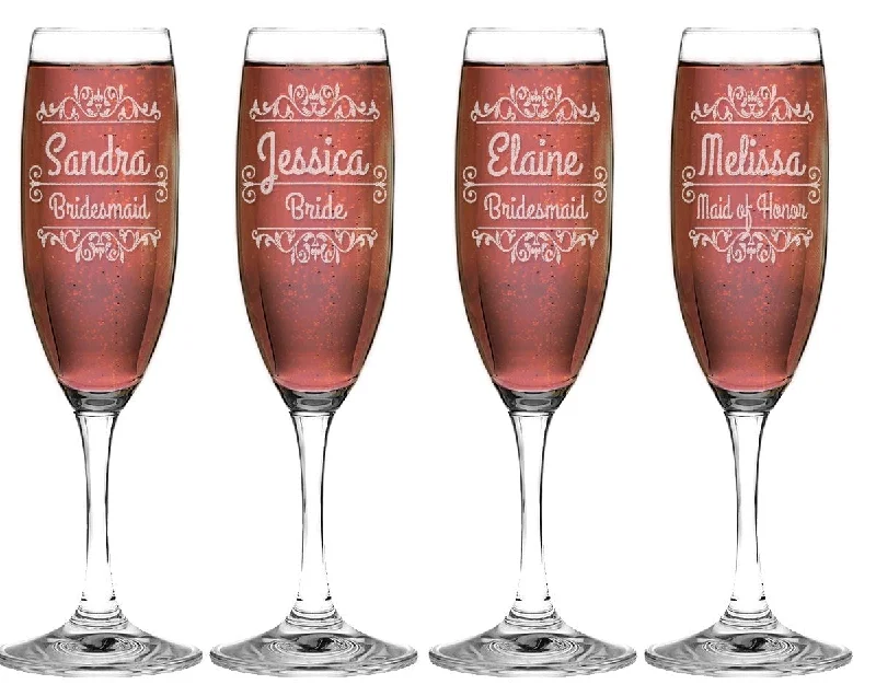 Christmas Winter Festival Single Wedding Ceremony Champagne Flutes Gift for Bridesmaid Bride Maid of Honor Classy Personalized Engraved Wedding Party Glasses