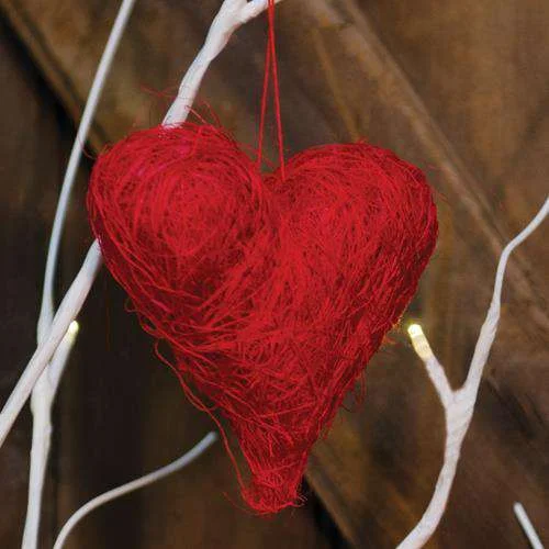 Christmas Wooden Decor Sisal Heart Orn, 3.5"