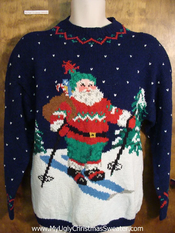 Christmas Magical Experience Skiing Santa 80s Ugly Christmas Sweater