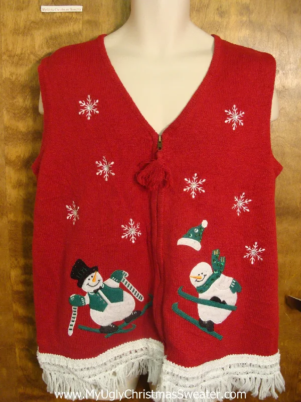 Christmas Wrapped Surprises Skiing Snowmen Funny Christmas Sweater Vest