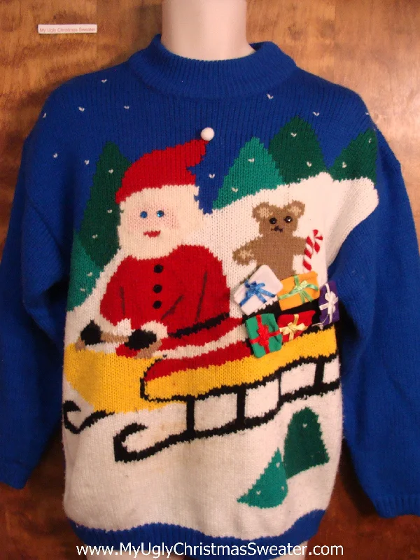 Christmas Winter Forest Sledding Santa 80s Ugly Christmas Sweater