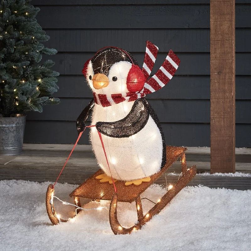 Christmas Ice Decorations 66cm Sledging Penguin Christmas Figure