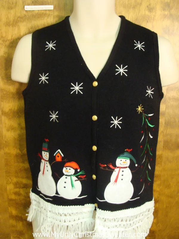 Christmas Joyful Vibes Snowman Family with Birds Ugly Christmas Jumper Vest