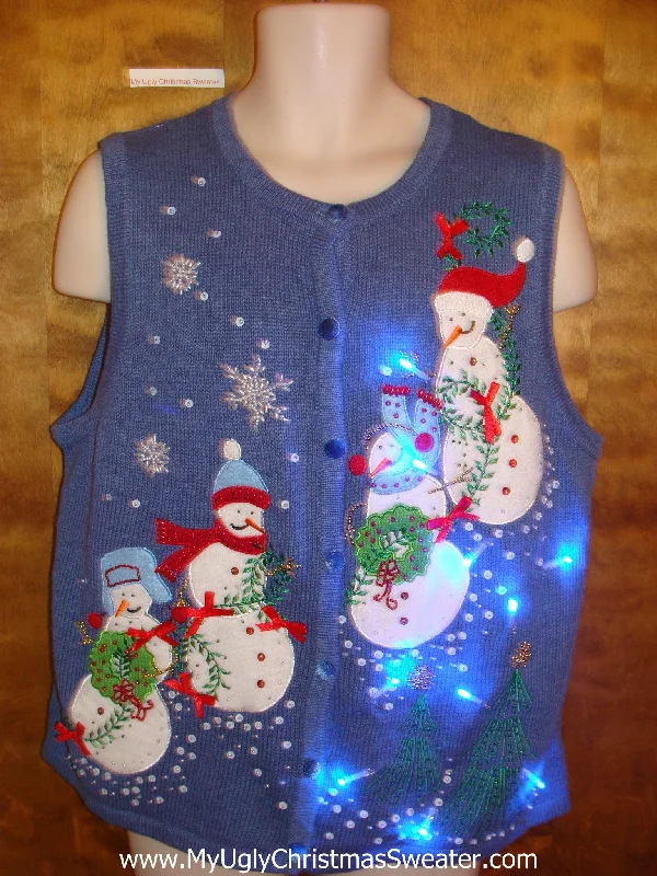 Snowman Party Cute Christmas Sweater Vest with Lights