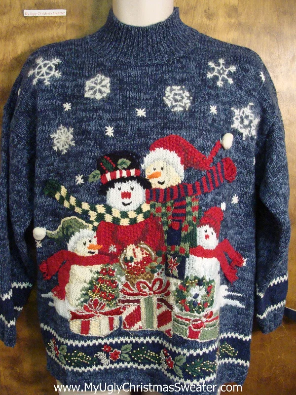 Christmas Beautiful Pine Trees Snowmen Family Ugly Christmas Sweater
