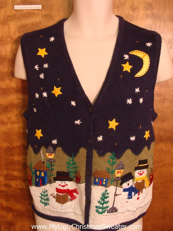 Christmas Starry Skies Snowmen on Christmas Eve Funny Christmas Sweater Vest