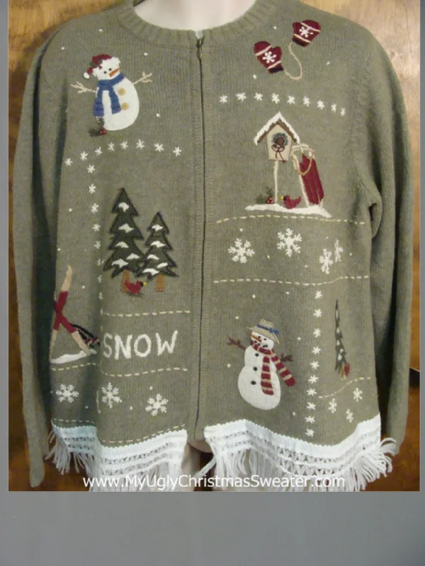 Christmas Fairy Lights Snowmen Playing Ugly Christmas Jumper