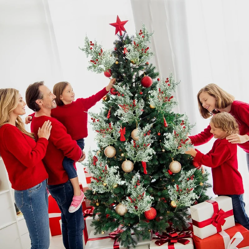 Christmas Home Decorations Snowy Artificial Pine Branches with Red Berries - 6 PackFrosted Faux Cedar Spray - 19'' Greenery PicksChristmas Cedar Stems for DIY Garland and WreathXmas Embellishing Garden and Home Decoration Christmas Home Decorations Snowy Artificial Pine Branches with Red Berries - 6 PackFrosted Faux Cedar Spray - 19'' Greenery PicksChristmas Cedar Stems for DIY Garland and WreathXmas Embellishing Garden and Home Decoration