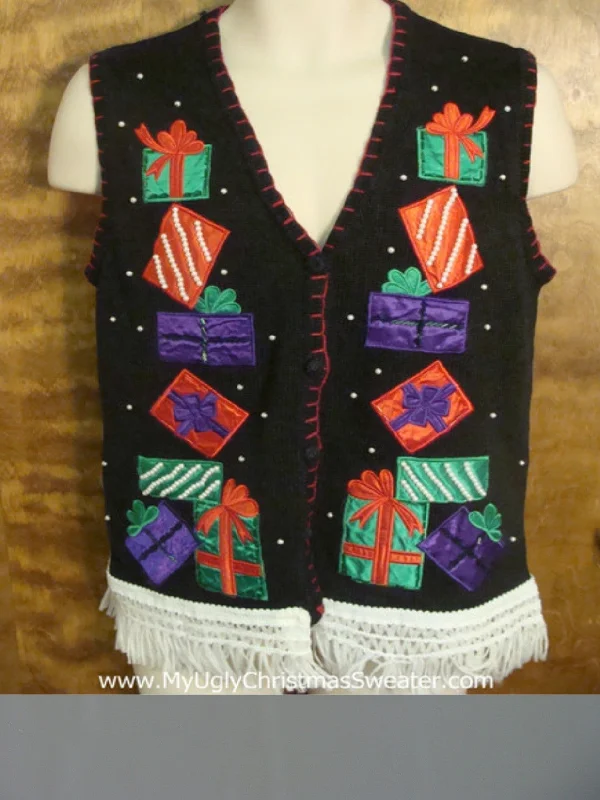Christmas Santa Surprise Stacked Presents Ugly Christmas Jumper Vest