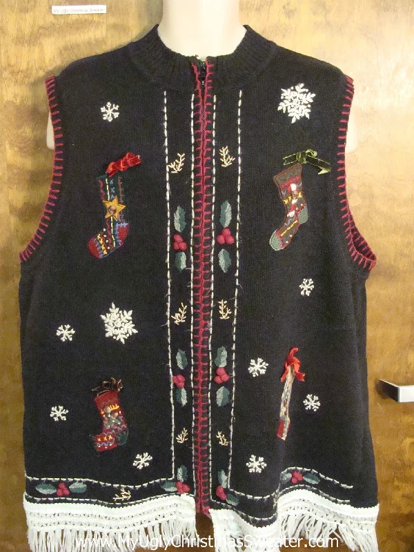 Christmas Holiday Candlelight Stockings with Bows Ugly Christmas Jumper Vest