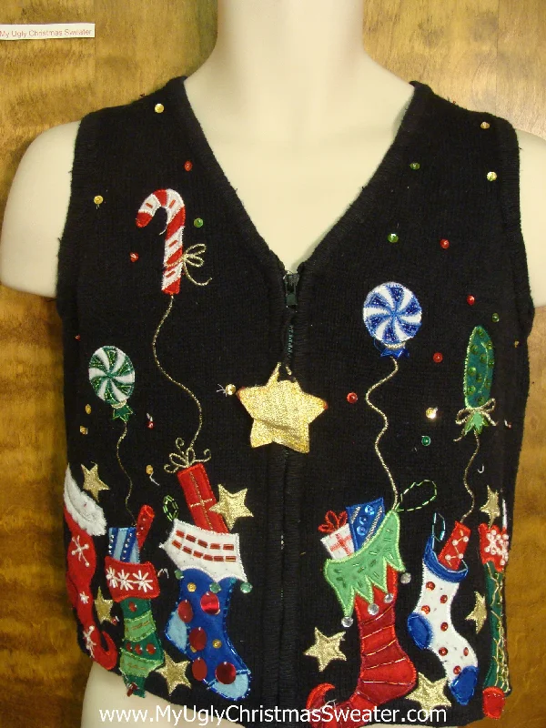 Christmas Snowman Building Stuffed Stockings Funny Christmas Sweater Vest