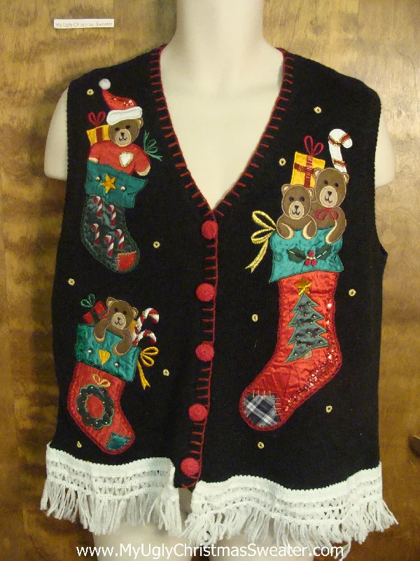 Christmas Joyful Laughter Stuffed Stockings with Teddy Bears Ugly Christmas Jumper Vest