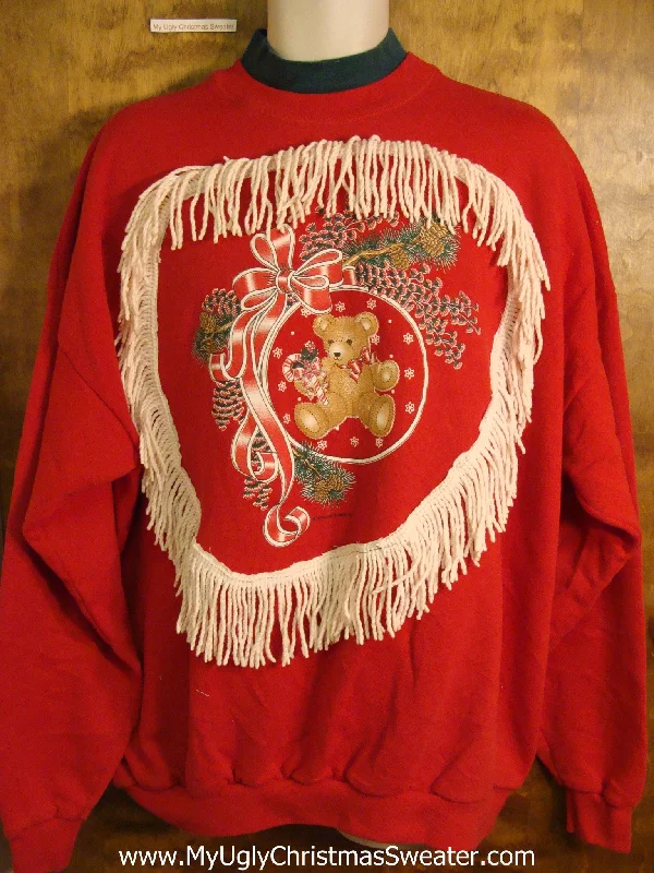 Christmas Pine Tree Farm Tacky 80s Bears with Fringe Funny Christmas Sweatshirt