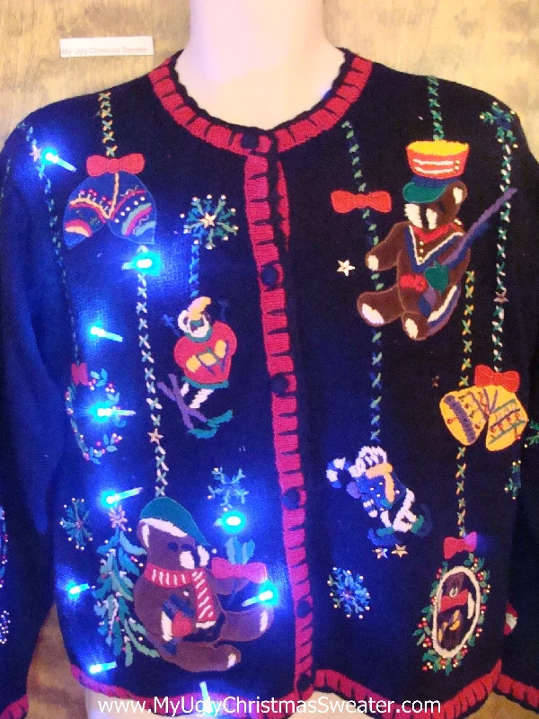 Teddy Bear Party 80s Cute Christmas Sweater with Lights