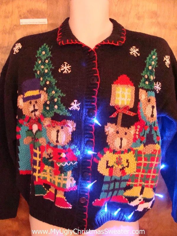Teddy Bear Party Festive Cute Christmas Sweater with Lights